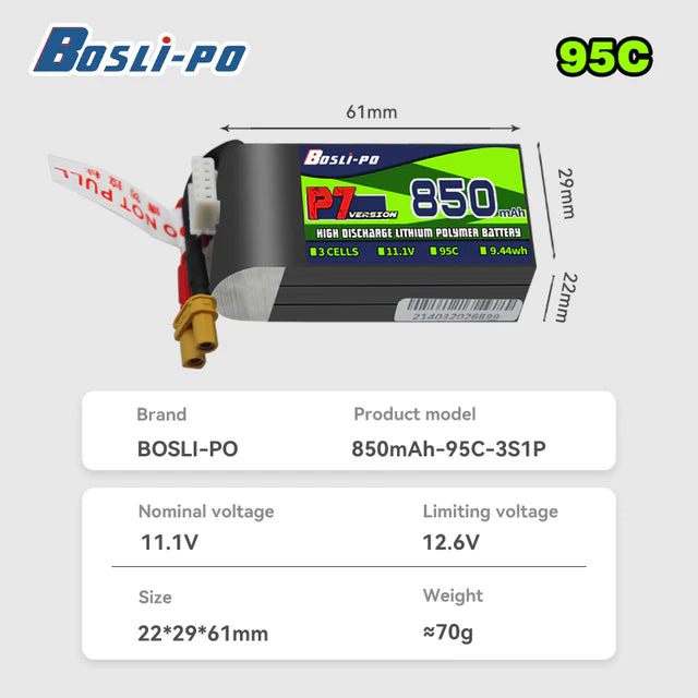 Boslipo P7 Version 850mAh 95C 3/4/6S FPV Battery