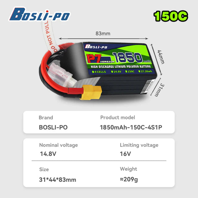 Boslipo P7 Version 1850mAh 150C 4/6S FPV Battery