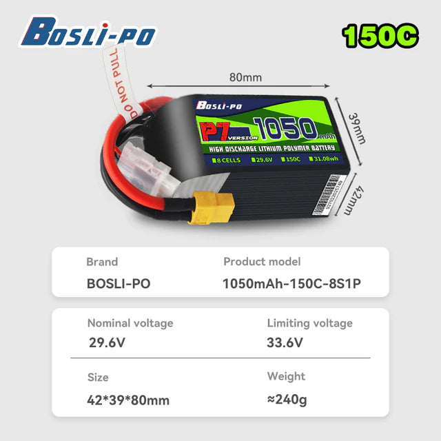 Boslipo P7 Version 1050mAh 150C 4/6/8S FPV Battery