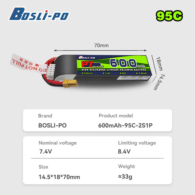 Boslipo P7 Version 600mAh 95C 2/3/4S FPV Battery