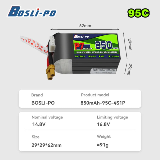 Boslipo P7 Version 850mAh 95C 3/4/6S FPV Battery