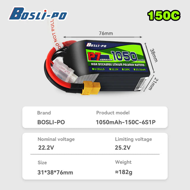 Boslipo P7 Version 1050mAh 150C 4/6/8S FPV Battery