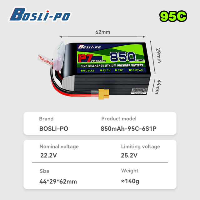 Boslipo P7 Version 850mAh 95C 3/4/6S FPV Battery