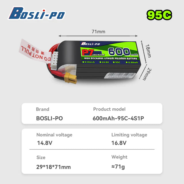 Boslipo P7 Version 600mAh 95C 2/3/4S FPV Battery