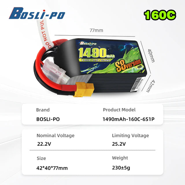 Boslipo S8 Version 1490mAh 160C 6S FPV Battery