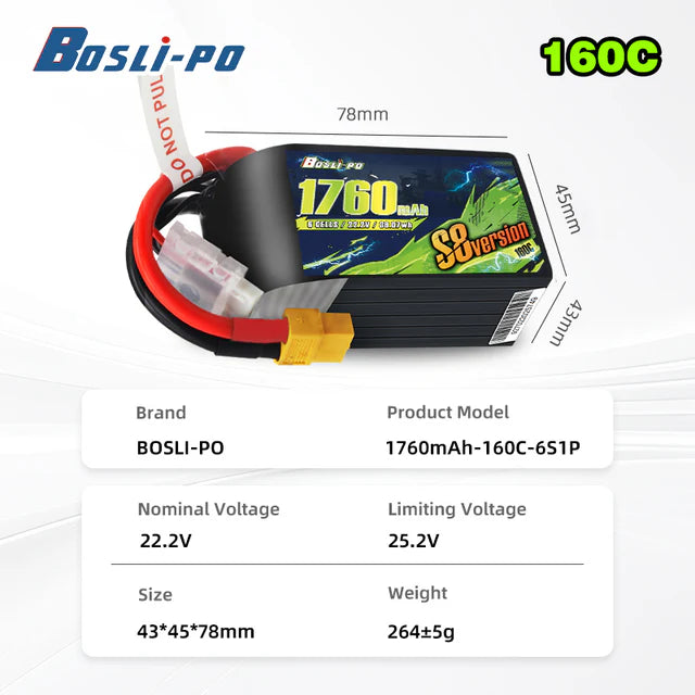 Boslipo S8 Version 1760mAh 160C 6S FPV Battery