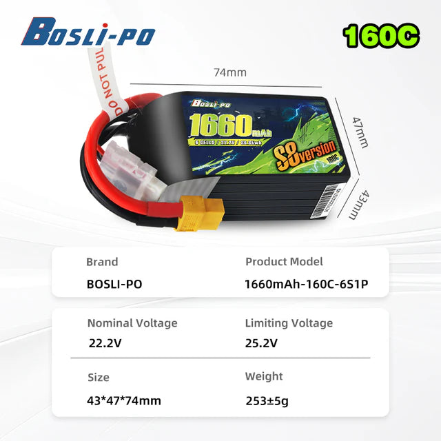 Boslipo S8 Version 1660mAh 160C 6S FPV Battery