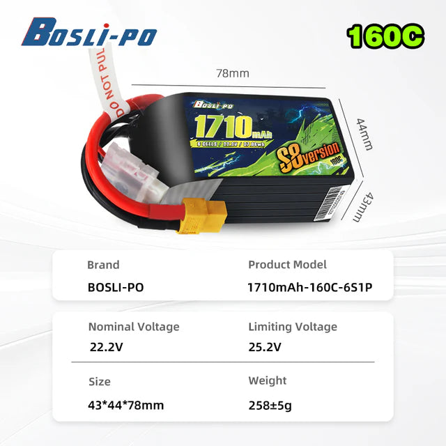 Boslipo S8 Version 1710mAh 160C 6S FPV Battery
