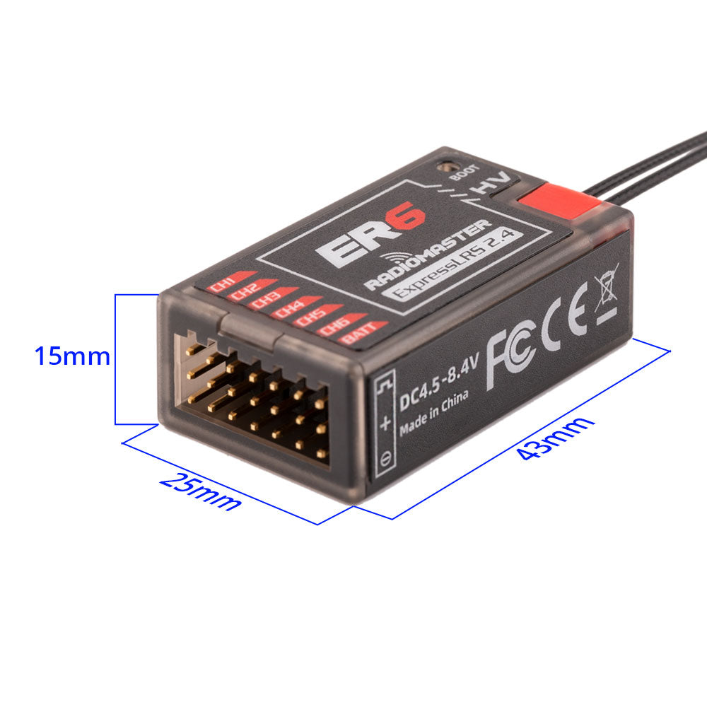 RadioMaster ER6 2.4GHz ELRS PWM 6 通道接收機