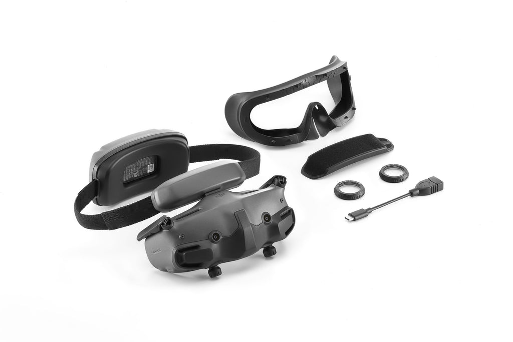 DJI Goggles 3 FPV 飛行眼鏡外觀與配戴示意