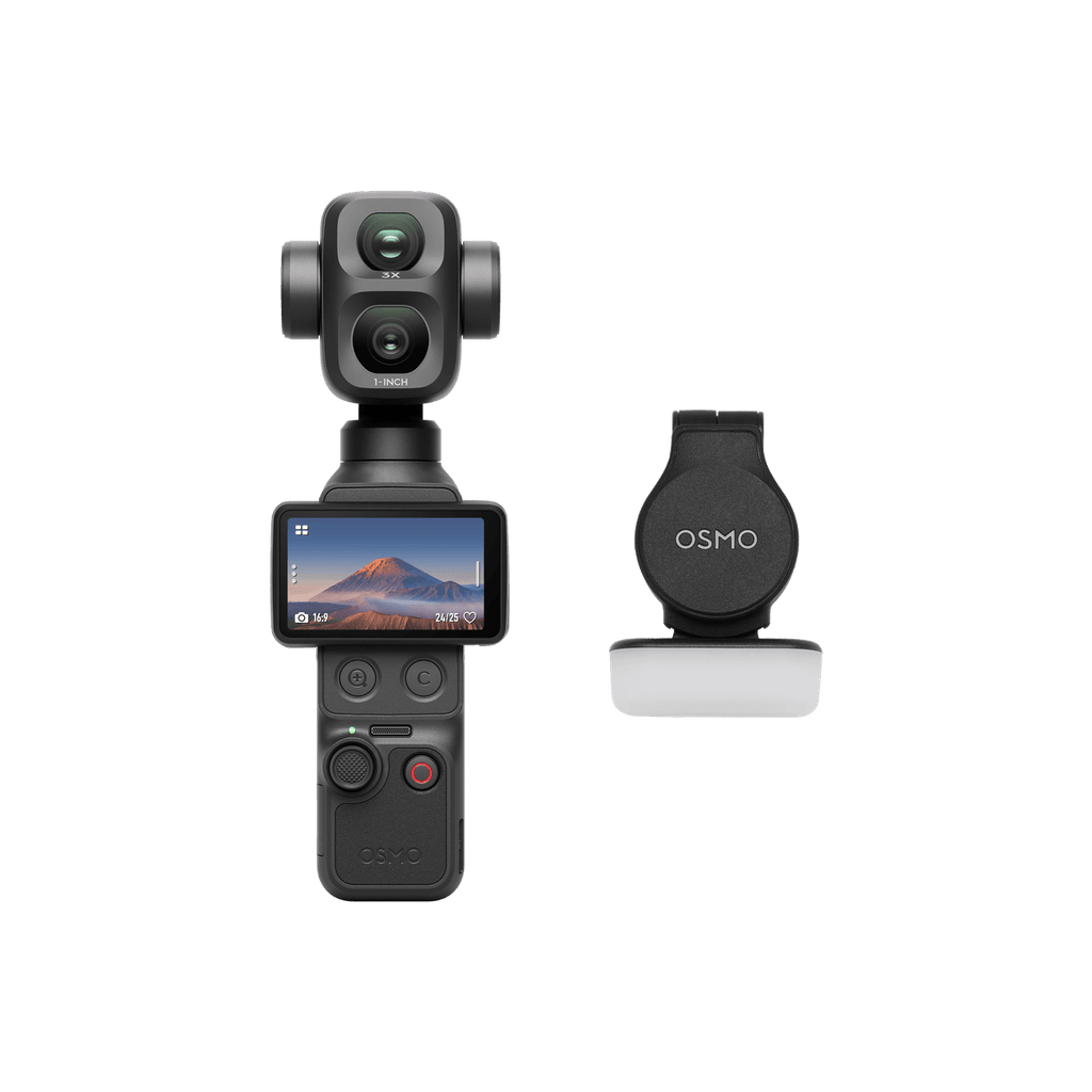 DJI Osmo Pocket 4P 經典黑機身與補光燈商品圖