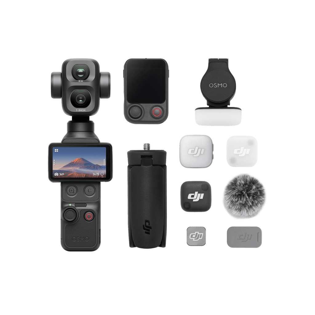 DJI Osmo Pocket 4P 經典黑 VLOG 套裝相機、遙控器、麥克風與配件