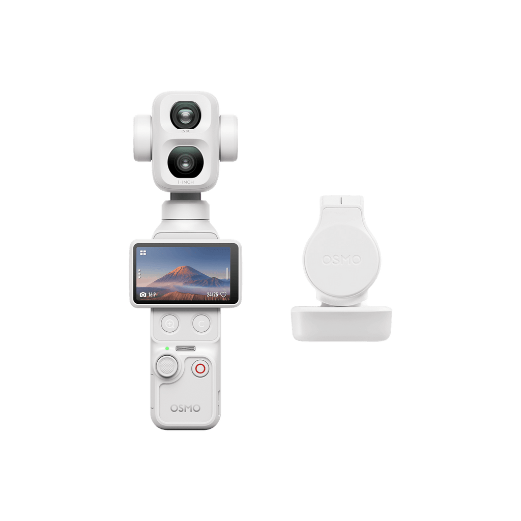 DJI Osmo Pocket 4P 珠光白機身與補光燈商品圖
