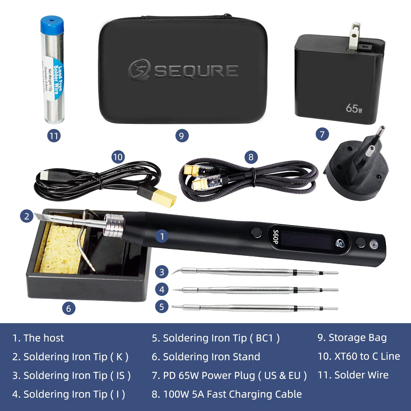 SEQURE S60P Upgraded Version Electric Soldering Iron Supports PD/QC/DC/PPS Power Supply Compatible with C210 Soldering Iron Tip Precision Electronic Mobile Phone Repair Tool Anti-static Soldering Pen 60W