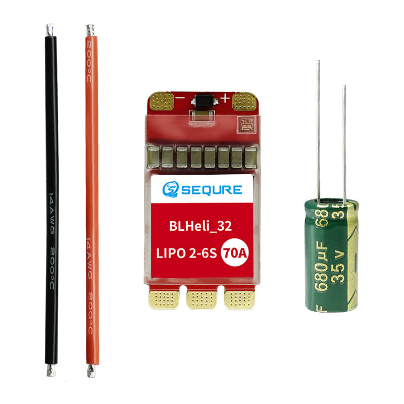 SEQURE SQESC 2670 Brushless ESC 2-6S Lipo powered 70A Firmware BLHeli_32 / AM32 Supports 128KHz PWM Frequency Suitable for FPV Racing Drone Multi-axis Drones Fixed-wing UAV Model Boats Climbing Vehicles