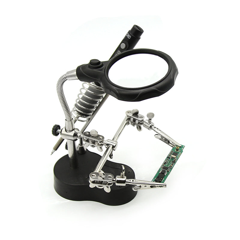 DIY PCB Welding Auxiliary Clamp Magnifier with LED light